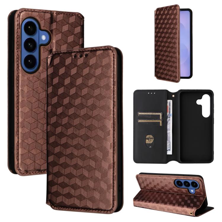 Custodia per telefono in pelle con texture a griglia cubica., For Samsung Galaxy S26+ 5G, For Samsung Galaxy S26 Ultra 5G, For Samsung Galaxy S26 5G, For Samsung Galaxy S25 FE 5G