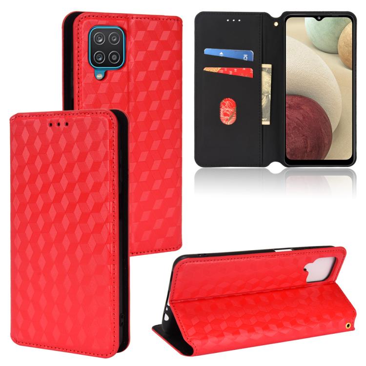Custodia per telefono in pelle con texture a griglia cubica., For Samsung Galaxy A52 4G / 5G / A52s 5G, For Samsung Galaxy A12 / A12 Nacho / M12, For Samsung Galaxy A02s / A03s 164.2mm, For Samsung Galaxy A22 5G Japan Version