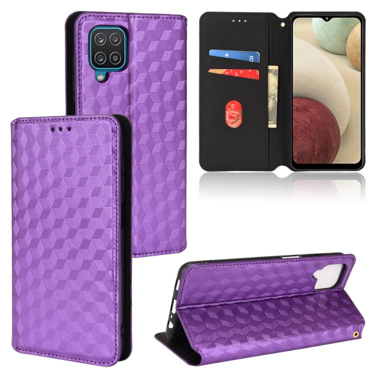 Custodia per telefono in pelle con texture a griglia cubica., For Samsung Galaxy A52 4G / 5G / A52s 5G, For Samsung Galaxy A12 / A12 Nacho / M12, For Samsung Galaxy A02s / A03s 164.2mm, For Samsung Galaxy A22 5G Japan Version