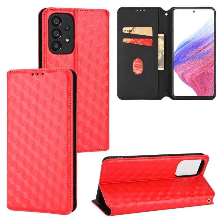 Custodia per telefono in pelle con texture a griglia cubica., For Samsung Galaxy A13 5G / A04s, For Samsung Galaxy A53 5G, For Samsung Galaxy A73 5G, For Samsung Galaxy A03 Core