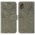 Custodia per telefono in pelle con motivo floreale in rilievo e pizzo., For Samsung Galaxy XCover7 Pro, For Samsung Galaxy XCover7