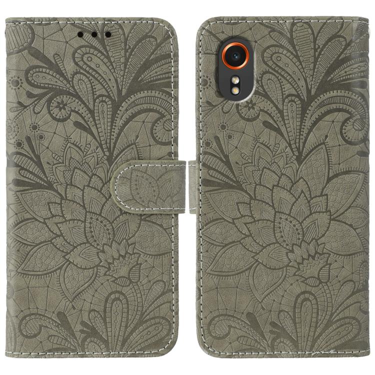 Custodia per telefono in pelle con motivo floreale in rilievo e pizzo., For Samsung Galaxy XCover7 Pro, For Samsung Galaxy XCover7