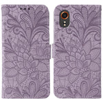Custodia per telefono in pelle con motivo floreale in rilievo e pizzo., For Samsung Galaxy XCover7 Pro, For Samsung Galaxy XCover7