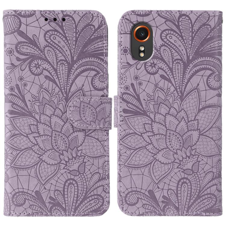 Custodia per telefono in pelle con motivo floreale in rilievo e pizzo., For Samsung Galaxy XCover7 Pro, For Samsung Galaxy XCover7