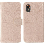 Custodia per telefono in pelle con motivo floreale in rilievo e pizzo., For Samsung Galaxy XCover7 Pro, For Samsung Galaxy XCover7