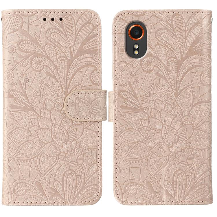Custodia per telefono in pelle con motivo floreale in rilievo e pizzo., For Samsung Galaxy XCover7 Pro, For Samsung Galaxy XCover7