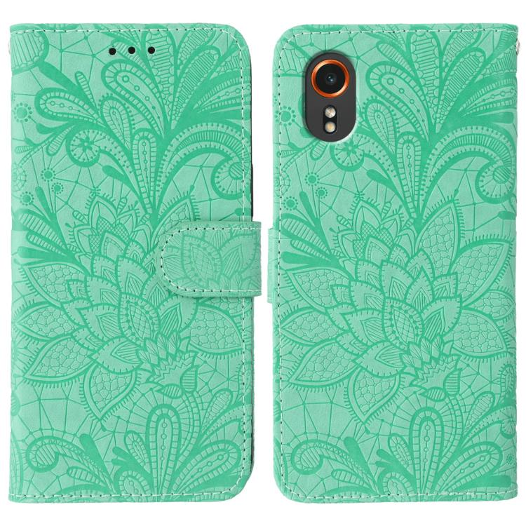 Custodia per telefono in pelle con motivo floreale in rilievo e pizzo., For Samsung Galaxy XCover7 Pro, For Samsung Galaxy XCover7