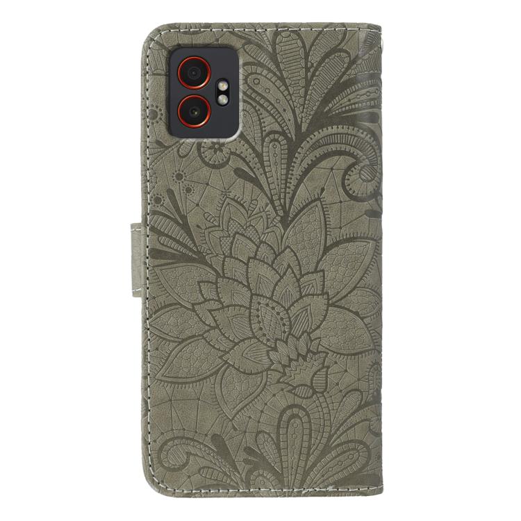 Custodia per telefono in pelle con motivo floreale in rilievo e pizzo., For Samsung Galaxy XCover7 Pro, For Samsung Galaxy XCover7