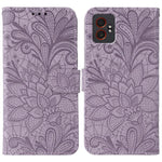 Custodia per telefono in pelle con motivo floreale in rilievo e pizzo., For Samsung Galaxy XCover7 Pro, For Samsung Galaxy XCover7