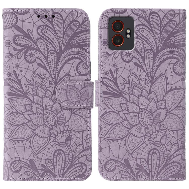 Custodia per telefono in pelle con motivo floreale in rilievo e pizzo., For Samsung Galaxy XCover7 Pro, For Samsung Galaxy XCover7