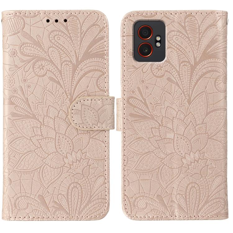 Custodia per telefono in pelle con motivo floreale in rilievo e pizzo., For Samsung Galaxy XCover7 Pro, For Samsung Galaxy XCover7