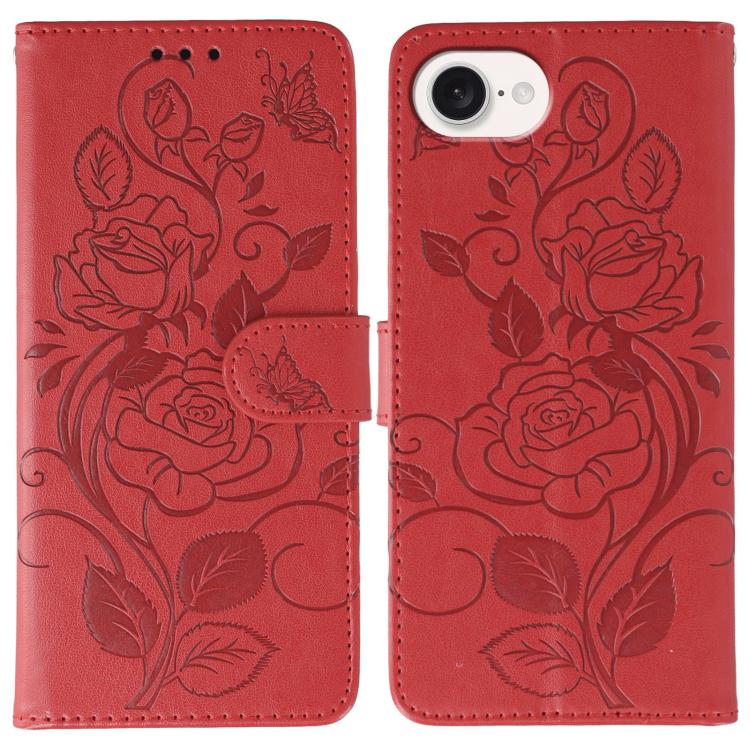 Custodia per telefono in pelle con motivo a rosa e farfalla in rilievo, For iPhone 17e / 16e, For iPhone 17 Pro Max, For iPhone 17 Pro, For iPhone 17
