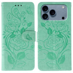 Custodia per telefono in pelle con motivo a rosa e farfalla in rilievo, For iPhone 17e / 16e, For iPhone 17 Pro Max, For iPhone 17 Pro, For iPhone 17