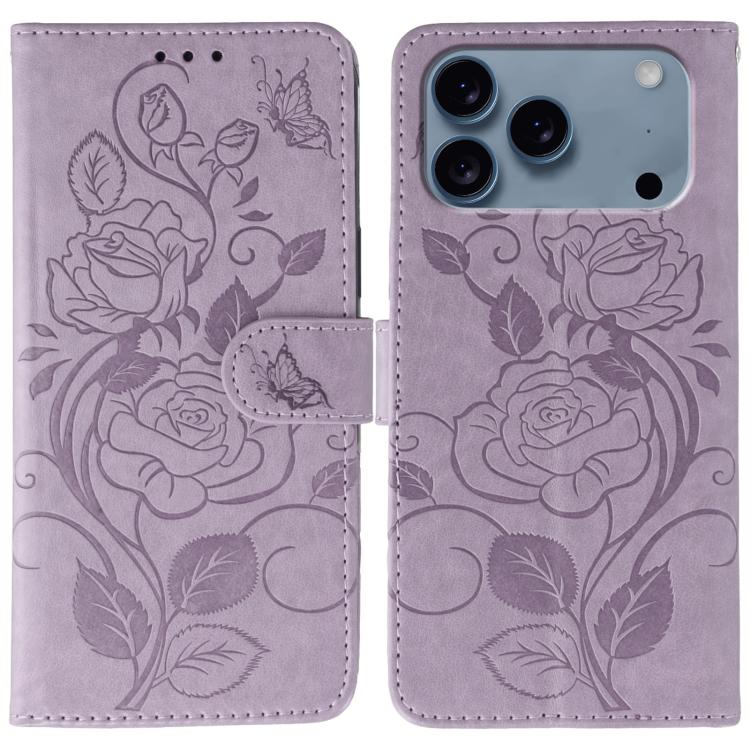 Custodia per telefono in pelle con motivo a rosa e farfalla in rilievo, For iPhone 17e / 16e, For iPhone 17 Pro Max, For iPhone 17 Pro, For iPhone 17