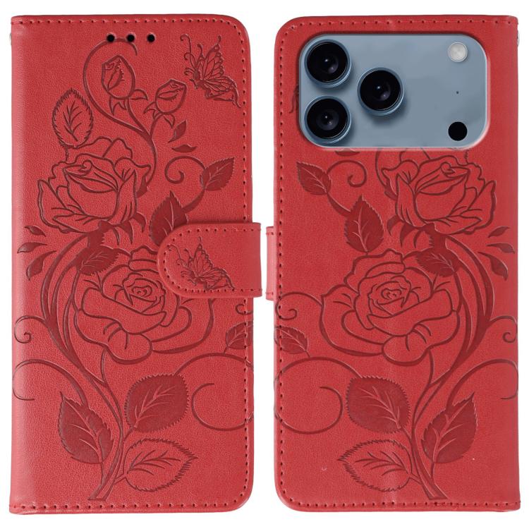 Custodia per telefono in pelle con motivo a rosa e farfalla in rilievo, For iPhone 17e / 16e, For iPhone 17 Pro Max, For iPhone 17 Pro, For iPhone 17