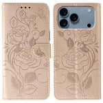 Custodia per telefono in pelle con motivo a rosa e farfalla in rilievo, For iPhone 17e / 16e, For iPhone 17 Pro Max, For iPhone 17 Pro, For iPhone 17