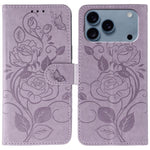 Custodia per telefono in pelle con motivo a rosa e farfalla in rilievo, For iPhone 17e / 16e, For iPhone 17 Pro Max, For iPhone 17 Pro, For iPhone 17
