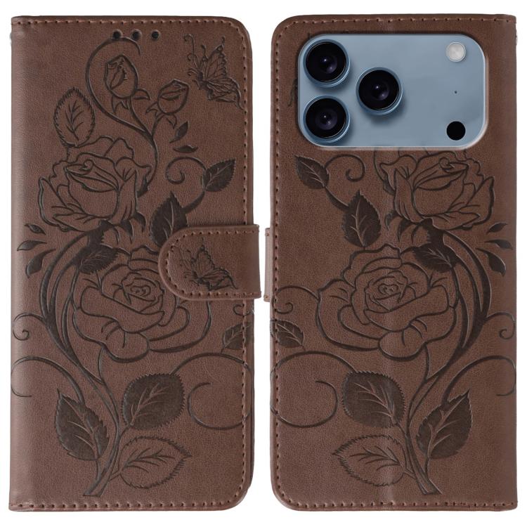 Custodia per telefono in pelle con motivo a rosa e farfalla in rilievo, For iPhone 17e / 16e, For iPhone 17 Pro Max, For iPhone 17 Pro, For iPhone 17