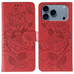 Custodia per telefono in pelle con motivo a rosa e farfalla in rilievo, For iPhone 17e / 16e, For iPhone 17 Pro Max, For iPhone 17 Pro, For iPhone 17