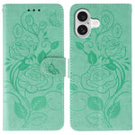 Custodia per telefono in pelle con motivo a rosa e farfalla in rilievo, For iPhone 17e / 16e, For iPhone 17 Pro Max, For iPhone 17 Pro, For iPhone 17