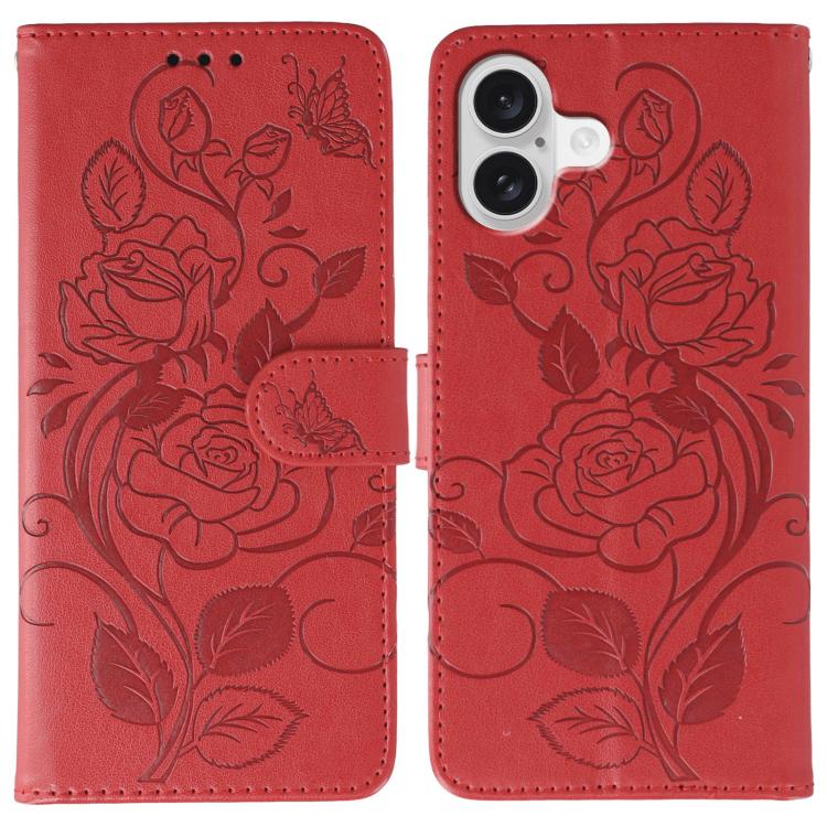 Custodia per telefono in pelle con motivo a rosa e farfalla in rilievo, For iPhone 17e / 16e, For iPhone 17 Pro Max, For iPhone 17 Pro, For iPhone 17