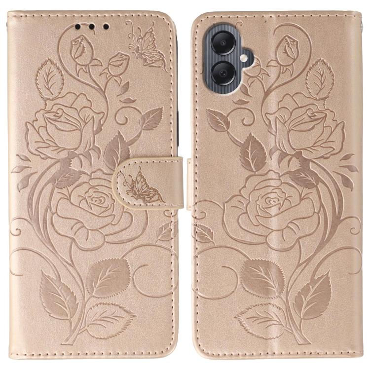 Custodia per telefono in pelle con motivo a rosa e farfalla in rilievo, For Samsung Galaxy A16 4G / 5G, For Samsung Galaxy A05