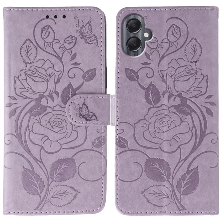 Custodia per telefono in pelle con motivo a rosa e farfalla in rilievo, For Samsung Galaxy A16 4G / 5G, For Samsung Galaxy A05
