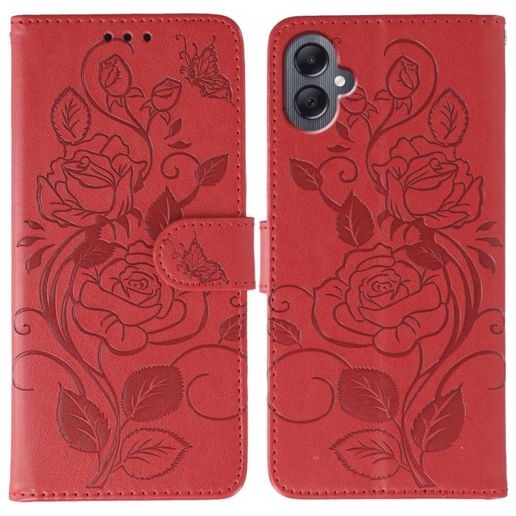 Custodia per telefono in pelle con motivo a rosa e farfalla in rilievo, For Samsung Galaxy A16 4G / 5G, For Samsung Galaxy A05