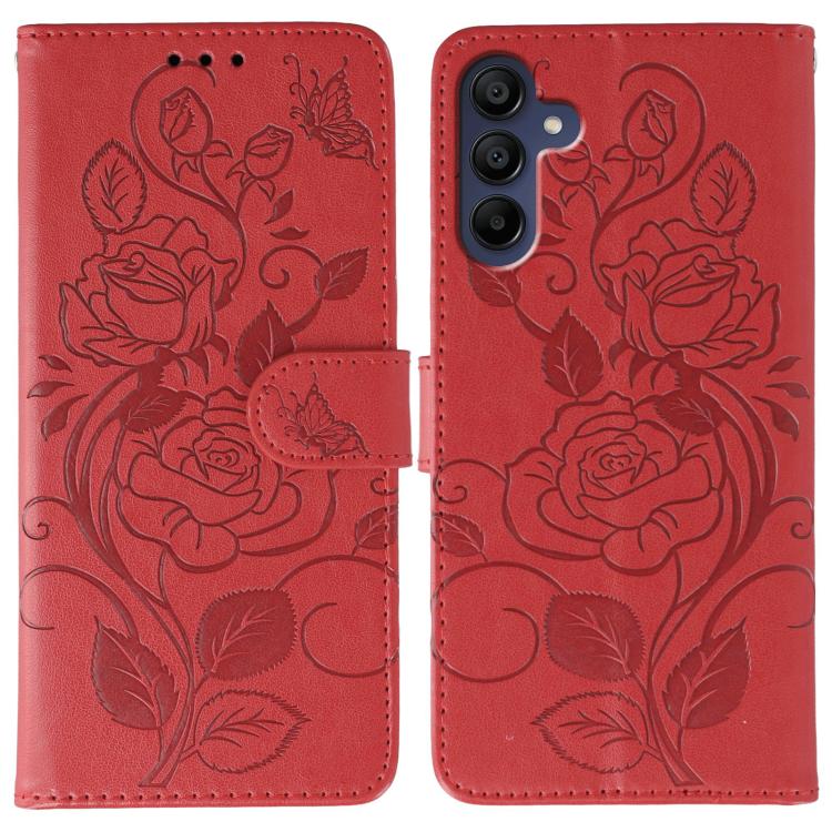 Custodia per telefono in pelle con motivo a rosa e farfalla in rilievo, For Samsung Galaxy A16 4G / 5G, For Samsung Galaxy A05