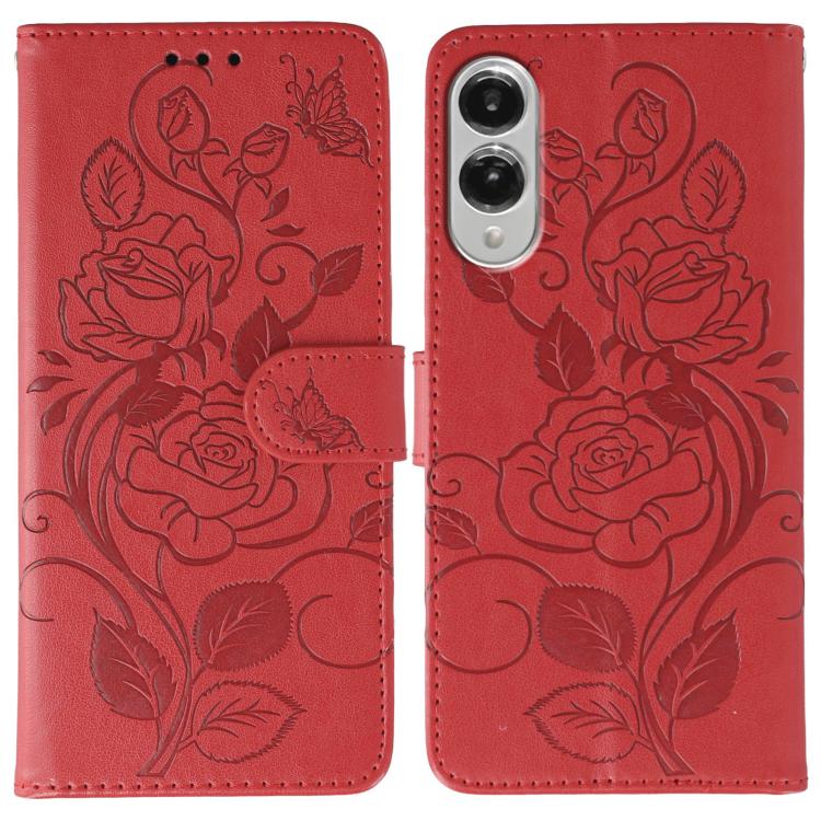 Custodia per telefono in pelle con motivo a rosa e farfalla in rilievo, For Samsung Galaxy S26 Edge 5G, For Samsung Galaxy S25 Edge 5G