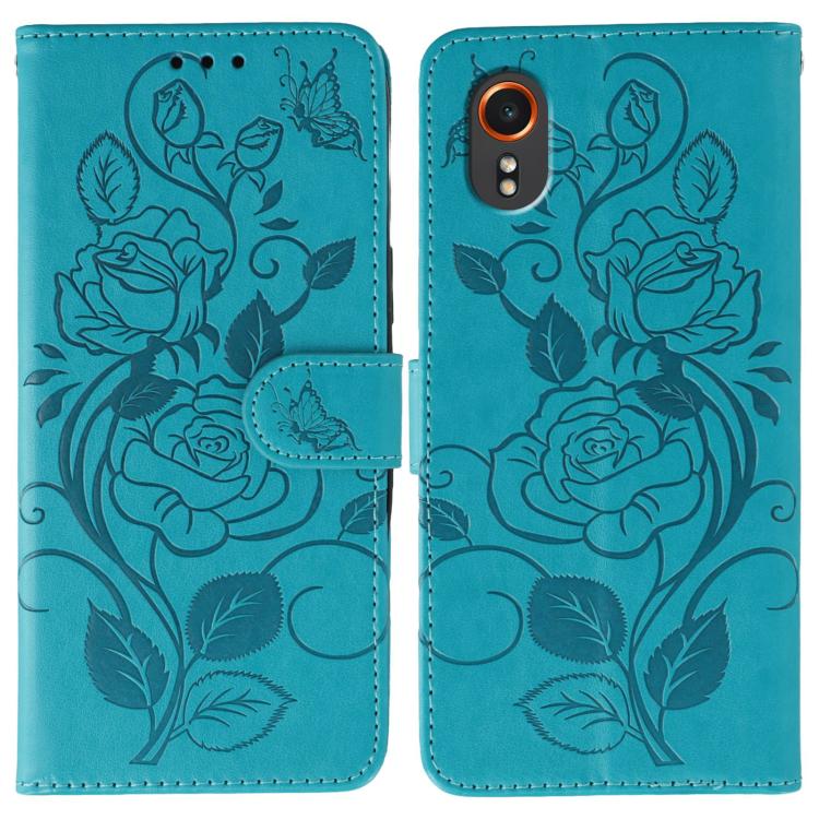 Custodia per telefono in pelle con motivo a rosa e farfalla in rilievo, For Samsung Galaxy XCover7 Pro, For Samsung Galaxy XCover7