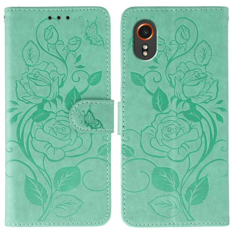Custodia per telefono in pelle con motivo a rosa e farfalla in rilievo, For Samsung Galaxy XCover7 Pro, For Samsung Galaxy XCover7