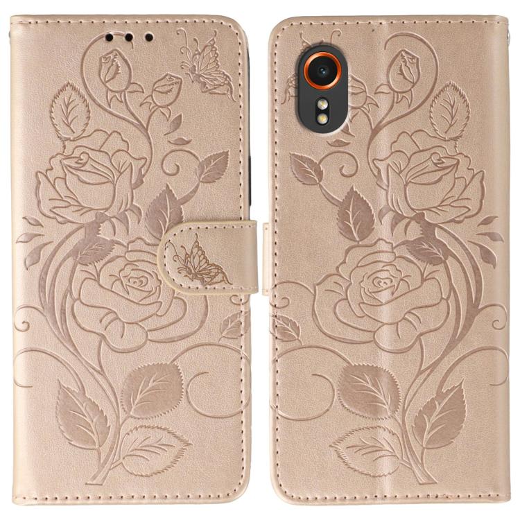 Custodia per telefono in pelle con motivo a rosa e farfalla in rilievo, For Samsung Galaxy XCover7 Pro, For Samsung Galaxy XCover7