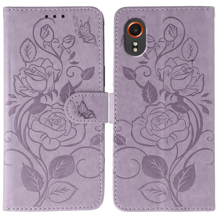 Custodia per telefono in pelle con motivo a rosa e farfalla in rilievo, For Samsung Galaxy XCover7 Pro, For Samsung Galaxy XCover7