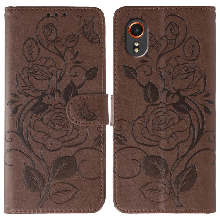 Custodia per telefono in pelle con motivo a rosa e farfalla in rilievo, For Samsung Galaxy XCover7 Pro, For Samsung Galaxy XCover7