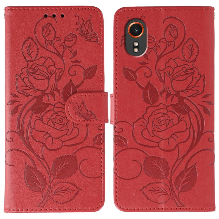 Custodia per telefono in pelle con motivo a rosa e farfalla in rilievo, For Samsung Galaxy XCover7 Pro, For Samsung Galaxy XCover7