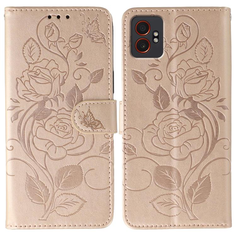 Custodia per telefono in pelle con motivo a rosa e farfalla in rilievo, For Samsung Galaxy XCover7 Pro, For Samsung Galaxy XCover7
