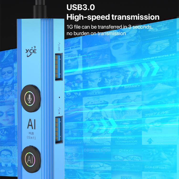 YCE V295A 5 in 1 USB3.0 HUB Adapter AI Docking Station, 5 in 1 USB3.0