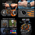 Smartwatch AK77 con chiamate Bluetooth, supporto per il monitoraggio dell'ossigeno nel sangue, della pressione sanguigna, della frequenza cardiaca e della salute durante l'attività sportiva.