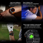 Smartwatch AK77 con chiamate Bluetooth, supporto per il monitoraggio dell'ossigeno nel sangue, della pressione sanguigna, della frequenza cardiaca e della salute durante l'attività sportiva.