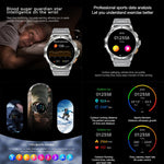 Smartwatch AK77 con chiamate Bluetooth, supporto per il monitoraggio dell'ossigeno nel sangue, della pressione sanguigna, della frequenza cardiaca e della salute durante l'attività sportiva.