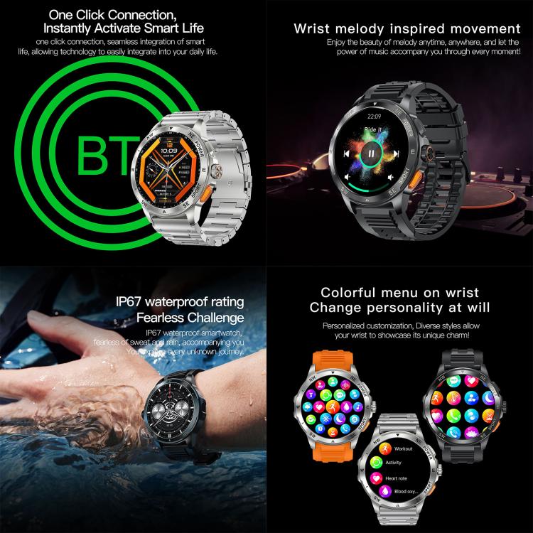 Smartwatch AK77 con chiamate Bluetooth, supporto per il monitoraggio dell'ossigeno nel sangue, della pressione sanguigna, della frequenza cardiaca e della salute durante l'attività sportiva.