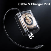 USAMS CC297 30W Fast Charger With Retractable USB-C / Type-C Cable, US Plug