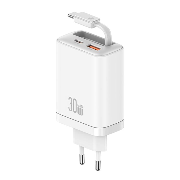 USAMS CC296 30W Fast Charger With Retractable USB-C / Type-C Cable, EU Plug