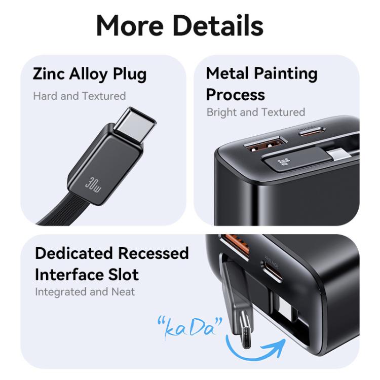 Caricabatterie rapido USAMS 30W con cavo USB-C retrattile