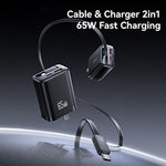 USAMS CC300 caricabatterie rapido 65W con cavo USB-C retrattile