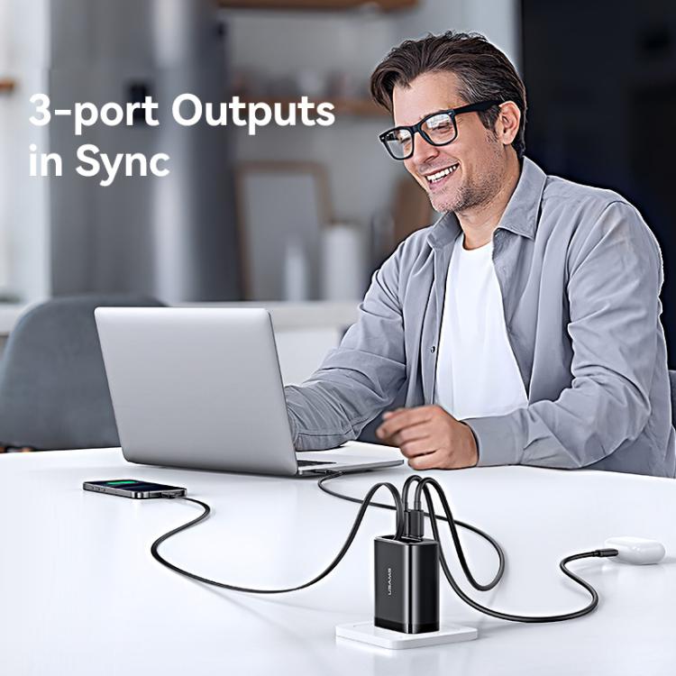USAMS CC300 caricabatterie rapido 65W con cavo USB-C retrattile