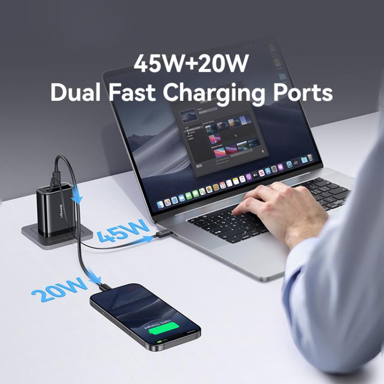 USAMS CC300 caricabatterie rapido 65W con cavo USB-C retrattile