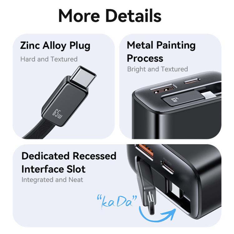 USAMS CC300 caricabatterie rapido 65W con cavo USB-C retrattile
