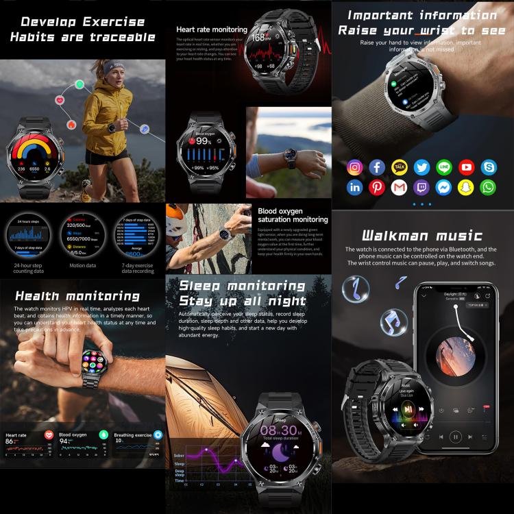 Smartwatch AK82 con Bluetooth, supporto per il monitoraggio dell'ossigeno nel sangue, della pressione sanguigna, della frequenza cardiaca e per il fitness tracker sportivo.